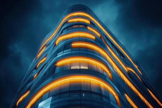 Modern building with orange lights on the side photo