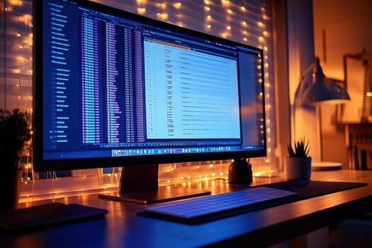 A computer screen with a keyboard and mouse on it photo