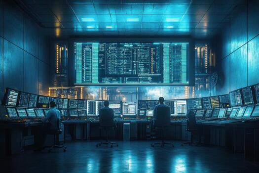 dos hombres en frente de un computadora pantalla en un oscuro habitación foto