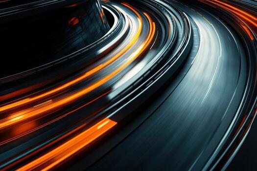 A motion blurred image of a car driving on a highway photo