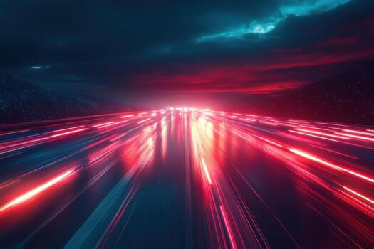 A long exposure photo of a highway with lights