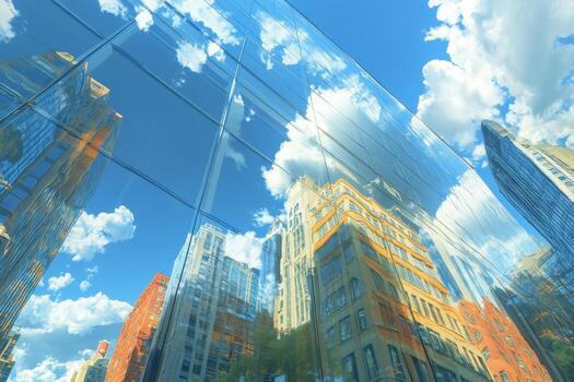 A view of a city with tall buildings and clouds photo