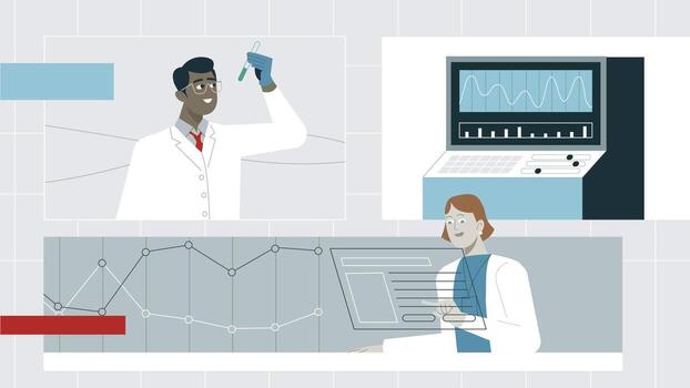 científicos analizando datos y conductible laboratorio investigación vector