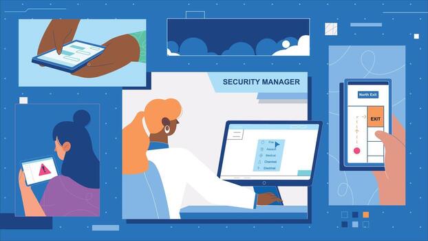 seguridad coordinando emergencia respuesta vector