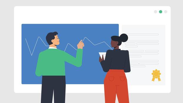 Business team reviewing data trends vector