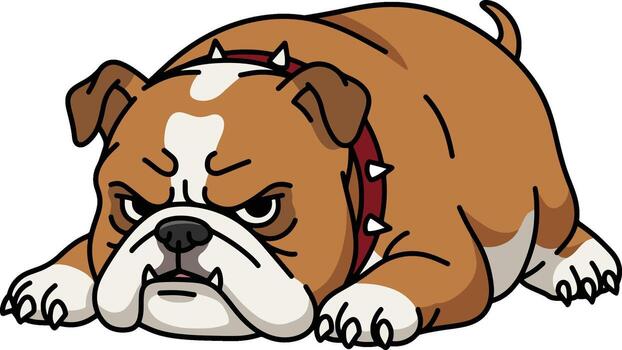 Grumpy Bulldog Laying Down with Spiked Collar vector
