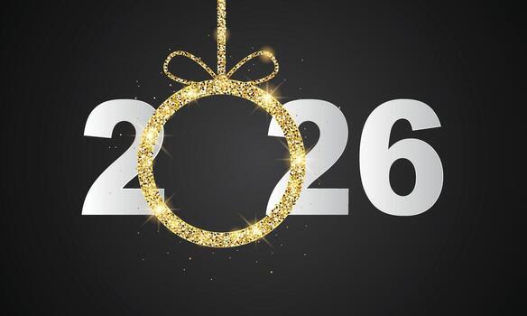 Happy new year 2026. Golden glittering numbers with sequins on a dark background. vector