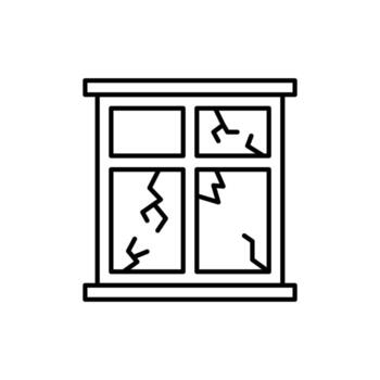 Broken Window Outline Linear Symbol for Graphic and Web Design, Apps, Adverts, Various Cards vector