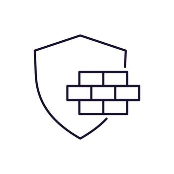Brick Wall with Shield Minimalistic Linear Sign for Web and Graphic Design, Apps, Banners, Social Network and Cards vector
