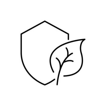 Leaf next to Shield Minimalistic Outline Icon for Web and Graphic Design, Apps, Banners, Social Network and Cards vector