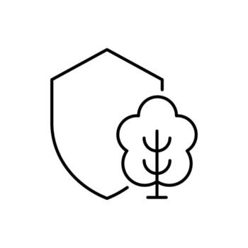 Tree or Forest next to Shield Outline Icon for Graphic and Web Design, Apps, Adverts, Various Cards vector