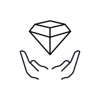 Diamond above Open Hands Line Icon for Graphic Design, Web Sites, Cards, Books, Articles vector