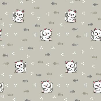seamless pattern with cute kittens and fishbones vector