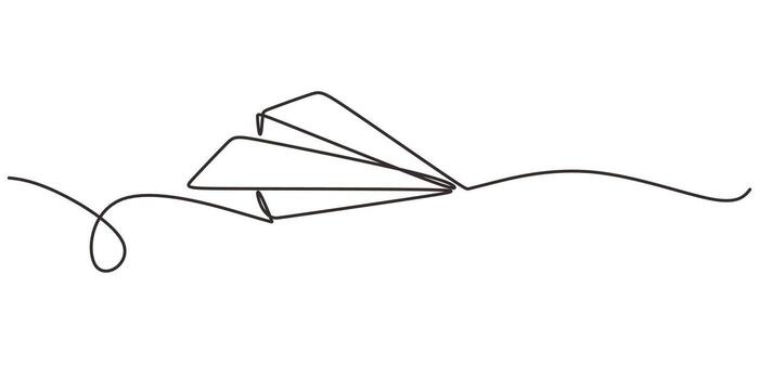 continuo línea dibujo de un papel avión simbolizando imaginación, innovación, y sin límites pensamiento. vector