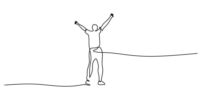 One line drawing of a person with arms wide open expressing joy, liberation, and inner strength. vector