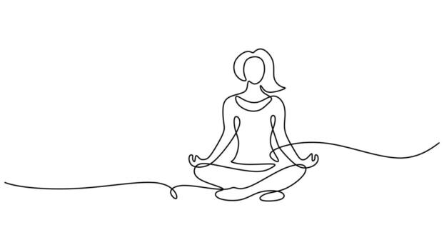 Single continuous line art of a woman in a relaxed lotus pose. A one line hand-drawn person in sport for calm and meditation concepts. vector