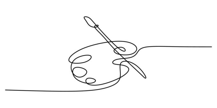 Paintbrush and palette for artistic freedom and creative expression concept. Continuous one line drawing . vector