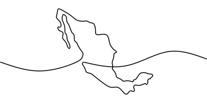 One continuous line drawing of a Mexico map. Minimalist illustration with editable stroke. vector