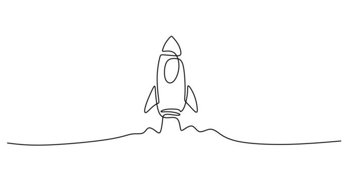 Rocket Launch One Line Drawing for Startup Success Symbol vector