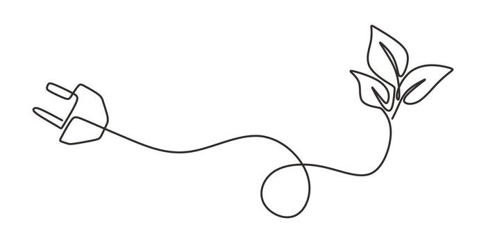 Plug with Leaf Continuous Line Drawing for Green Tech vector