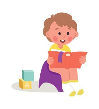 Child Reading with Toy Blocks vector