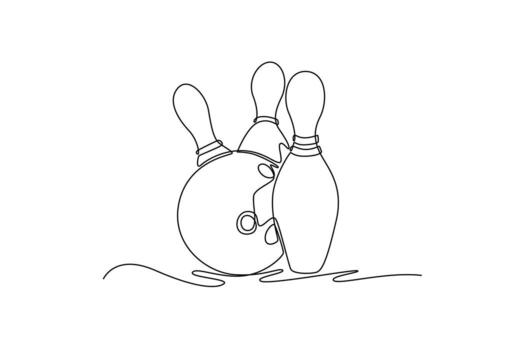Single continuous line drawing bowling ball is striking pins. symbolizing impact, power, and the pivotal moment of competitive game or sports. Dynamic one line draw graphic design illustration vector