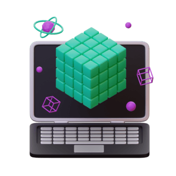 uma computador portátil com uma cubo em isto e uma computador teclado png