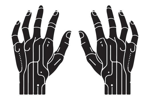 Futuristic Robotic Hands Silhouette with Circuitry Lines for Technology Concepts vector