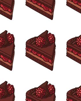 Seamless Chocolate Raspberry Cake Pattern Illustration vector