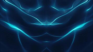 Futuristic blue abstract background with flowing light waves and beams and intricate digital mesh textures, creating a dynamic and symmetrical design. Glowing fractal wave effect. Full HD loop. video
