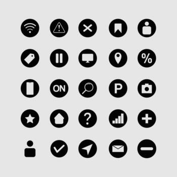 negro redondo web y aplicación interfaz íconos conjunto para ui ux diseño y móvil solicitud vector