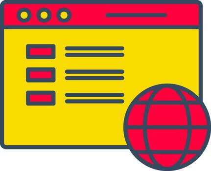 un rojo y amarillo web página con un globo icono vector
