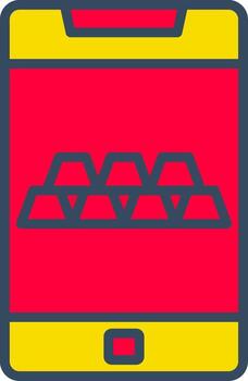 un rojo y amarillo teléfono con un apilar de ladrillos en eso vector