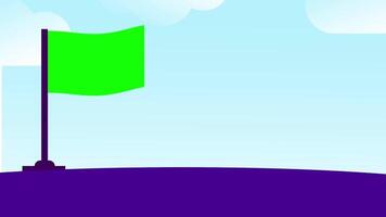 A solitary green flag stands tall in an empty, open purple field, representing endurance and perseverance against an endless horizon video