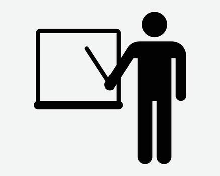 Presentation Icon Man Lecture Teaching Teacher Business Show Guide Teach Point Pointing Seminar Lecturer Professor Training Education Sign Symbol vector