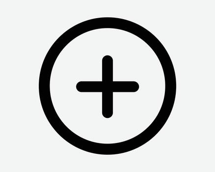Plus Round Icon Add Circle Symbol Addition Outline Button Sum New Folder Math Mathematics Cross Positive Positivity Health Fist Aid Illustration Sign vector