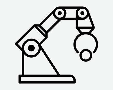 Robotic Arm Icon Factory Machine Automation Manufacturing Grab Machinery AI AR Tech Technology Robotics Engineering Assembly Plant Sign Graphic Symbol vector