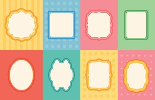 Set of frames with floral edges. Trendy doodle borders with organic patterns and soft shapes. Abstract design elements for greeting cards. Flat illustration collection isolated on background vector