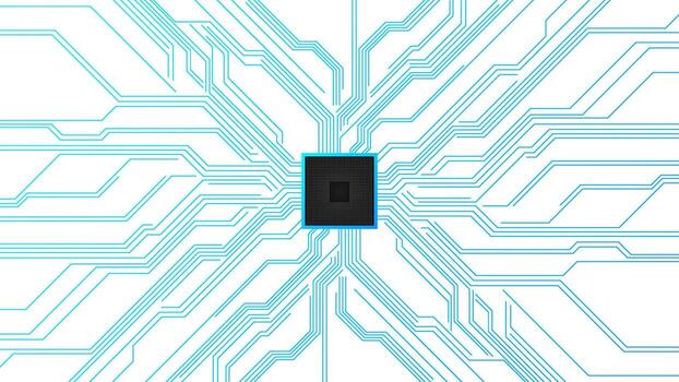 Circuit board chip processor on motherboard cpu. High tech circuit board connection system. Flat nicroelectronics circuits board on white background. vector