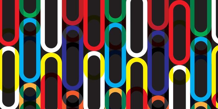 The pattern is an elongated oval with some rounded corners in various shades of red, green, blue, yellow, orange, and white and arranged in vertical rows on a black background. vector