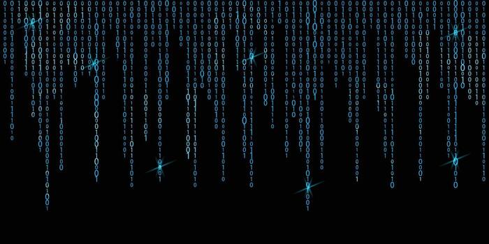 azul digital binario código corrientes que cae en negro fondo, futurista ciber matriz estilo vector