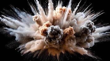 radiell smuts explosion med dynamisk Flerfärgad damm och rök moln spricker utåt, skapande kraftfull radiell brista och dramatisk energi rörelse effekt video
