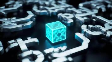brilhando dados cubo dentro futurista tecnologia rede visualização video