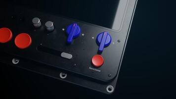 uma fechar acima do uma jogos controlador com vermelho e azul botões video