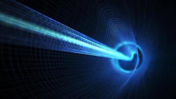 abstrakt futuristisch Cyber Welt Szene, Sci-Fi Partikel und Linie Tunnel, Technologie glühend Oberfläche, Neon- Nacht Szene, Digital Wissenschaft Hintergrund 4k Animation, virtuell Wirklichkeit Konzept. video