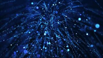abstrakt blå lysande partiklar strömmande i dynamisk rörelse, skapande trogen energi vågor och digital ljus bakgrund för teknologi eller sci-fi projekt. video
