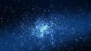 abstrato azul partícula animação conceito para aniversário e feriado celebração. 4k fundo com bokeh efeito e luz partículas em Sombrio fundo. animado quadros com difuso luz efeito. video