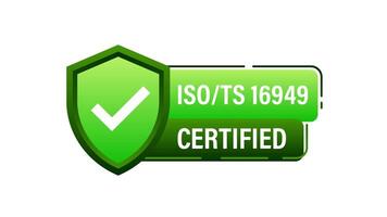 isots 16949 certification approbation vérifier marque avec bouclier animation sur blanc et bleu Contexte video