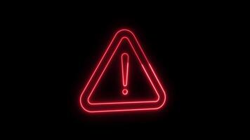 Red neon sign with an exclamation mark on a black background Warning Triangle Red Neon Animation video