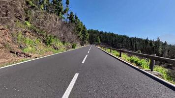 A beautiful winding road through lush forests, perfect for thrilling drives or exciting cycling adventure photo